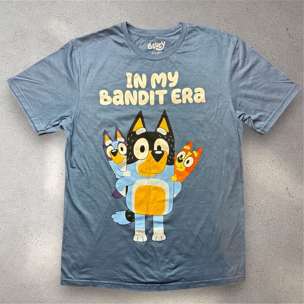 Bluey‎ In My Bandit Era Graphic T-Shirt Blue Mens Size Medium 100% Cotton Tee